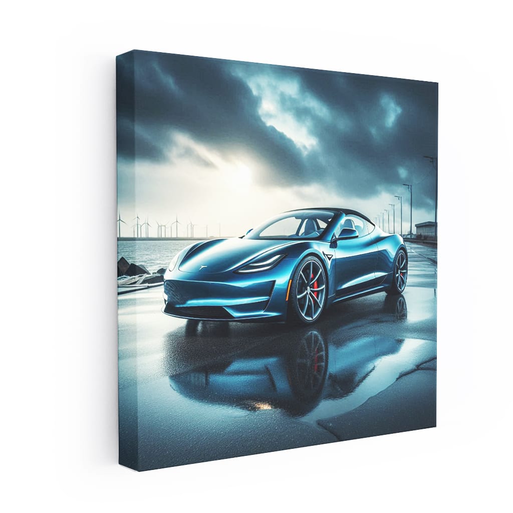 Tesla Roadster Under Cloudy Skies - Speed and Elegance