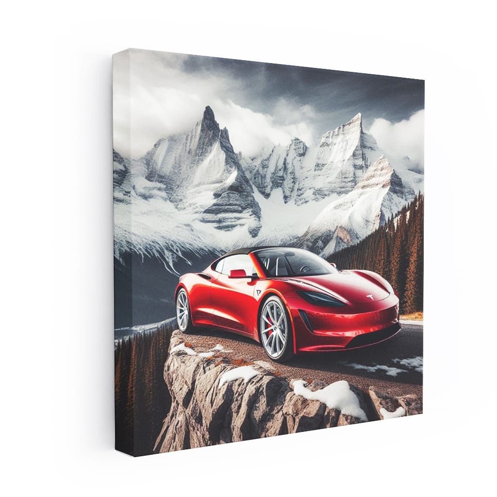 Tesla Roadster on Mountain - Speed Meets Elegance