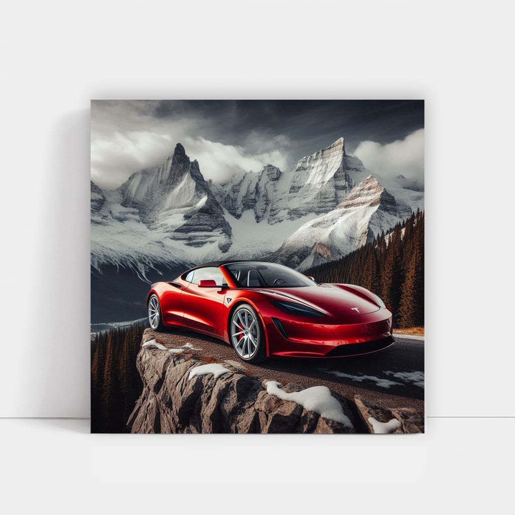 Tesla Roadster on Mountain - Speed Meets Elegance