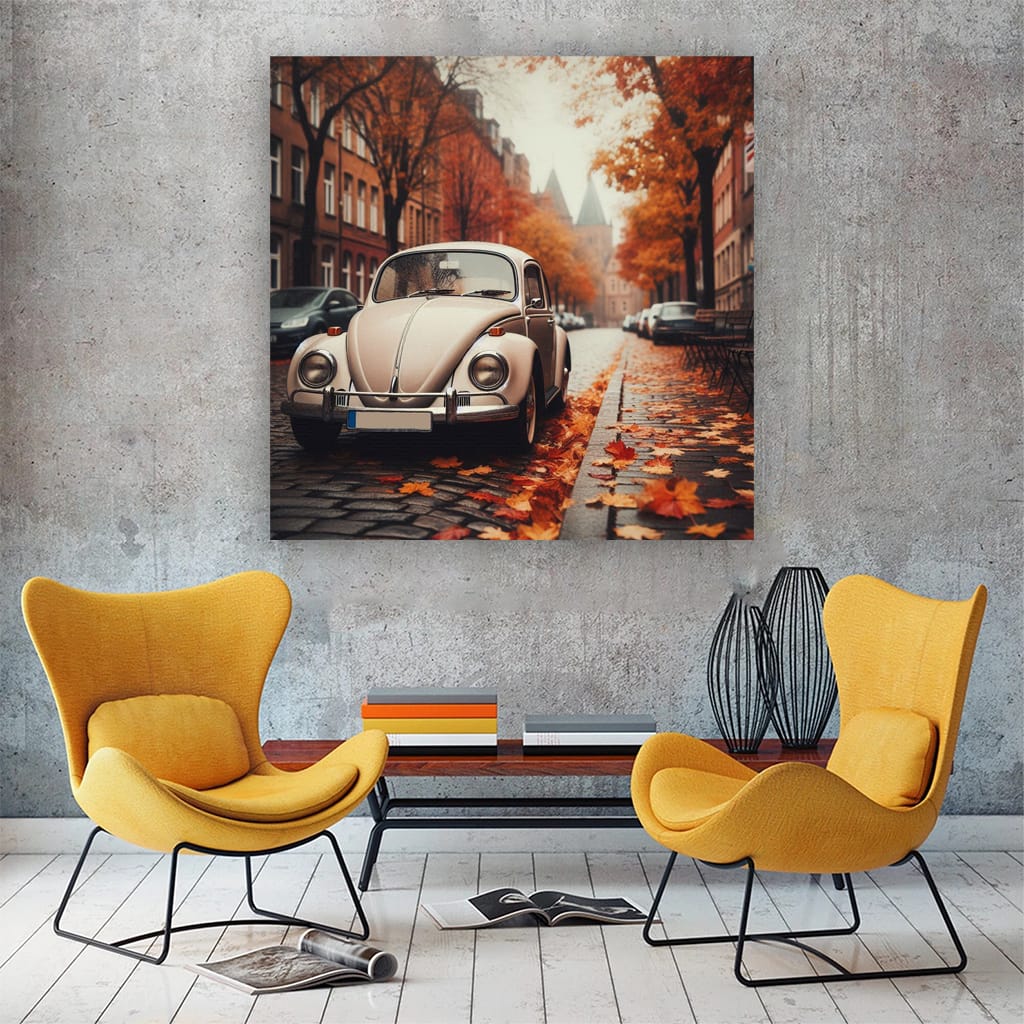 Volkswagen Bug in Cloudy Skies - Classic Charm