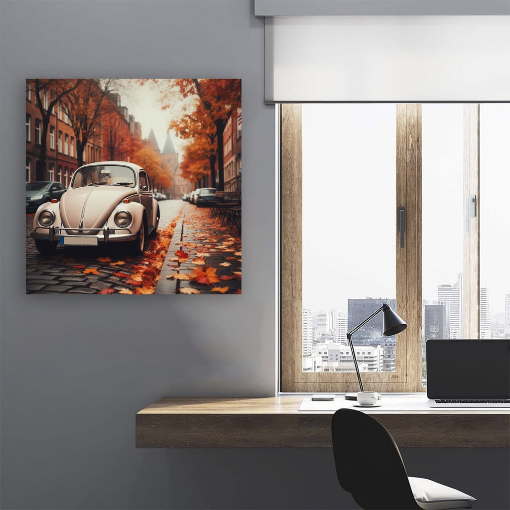 Volkswagen Bug in Cloudy Skies - Classic Charm