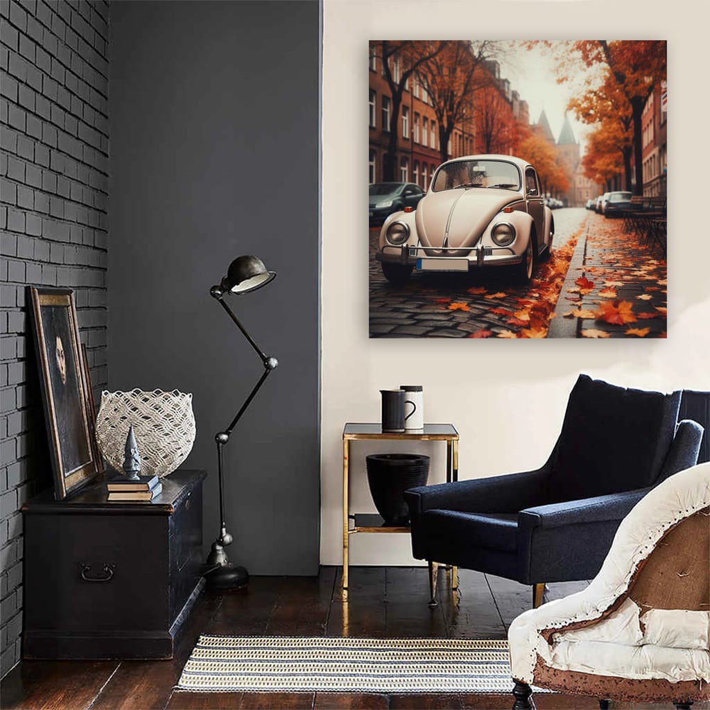 Volkswagen Bug in Cloudy Skies - Classic Charm